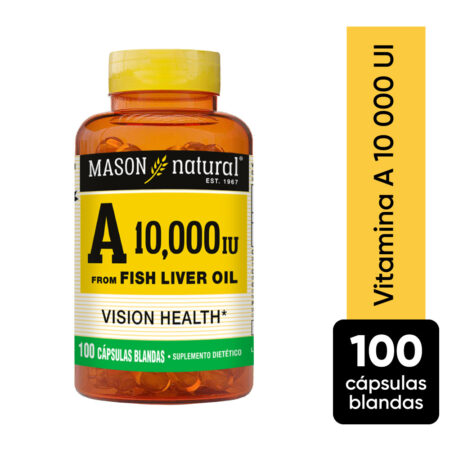 Vitamina A 10 000 IU en Cápsulas Blandas Mason
